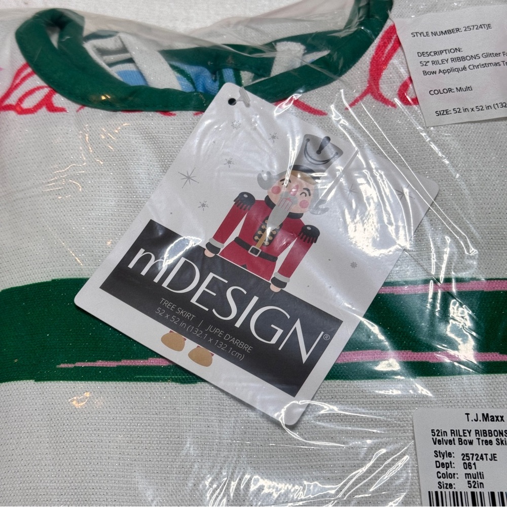 NEW Mdesign Riley Ribbons Faux Linen Christmas Tree Skirt - Picture 3 of 5